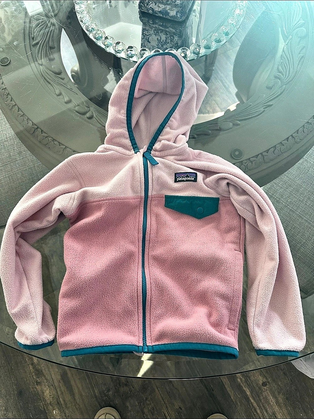 Patagonia Kids Micro D Snap-T Fleece Hoodie Pink & White